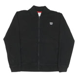 WILSON Mens Black Cotton Blend Bomber Jacket L Zip Plain Sports Casual