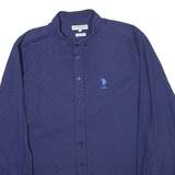 U.S. POLO ASSN Mens Blue Slim Fit Shirt L Cotton Blend Button Down Collar Long