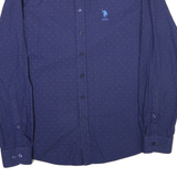 U.S. POLO ASSN Mens Blue Slim Fit Shirt L Cotton Blend Button Down Collar Long