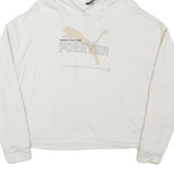 PUMA Womens White Forever Hoodie M Cotton Blend Casual Pullover Sweatshirt