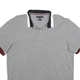 TOMMY HILFIGER Mens Grey & Burgundy Short Sleeve Basic Polo Shirt 2XL Cotton