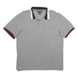 TOMMY HILFIGER Mens Grey & Burgundy Short Sleeve Basic Polo Shirt 2XL Cotton