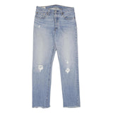LEVI'S 501 Mens Jeans Blue Classic Straight Denim Light W28 L30 Ripped Raw Hem