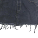 Womens Black Cotton Denim Mini Skirt Raw Hem Frayed Edge Size M Casual
