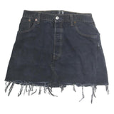 Womens Black Cotton Denim Mini Skirt Raw Hem Frayed Edge Size M Casual