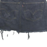 Womens Black Cotton Denim Mini Skirt Raw Hem Frayed Edge Size M Casual