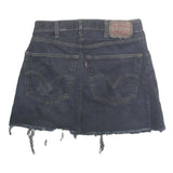Womens Black Cotton Denim Mini Skirt Raw Hem Frayed Edge Size M Casual