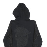 PHILIPP PLEIN Womens Black Cotton Blend Zip Up Hoodie M Skull Graphic Lace Trim