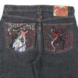 RMC Mens Shorts Blue Denim XL W34 Artistic Patchwork Cotton Blend Casual