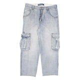 PLAYBIGG Mens Jeans Blue Relaxed Cargo Denim Rinse W34 L28 Casual Wear