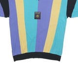 Mens Yellow & Purple & Blue V-Neck Short Sleeve Cotton Blend Shirt L Colour