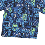 Mens Blue & Green Cotton Blend Casual Short Sleeve Shirt S Geometric Print