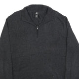 CALVIN KLEIN Mens Charcoal Grey Plain Pullover Jumper Zip Collar Cotton XL