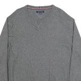 TOMMY HILFIGER Mens Grey Plain Cotton Blend Jumper Crew Neck Basic Knit 2XL