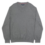 TOMMY HILFIGER Mens Grey Plain Cotton Blend Jumper Crew Neck Basic Knit 2XL