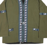 Mens Green Cotton Blend Zip Jacket L Plain Elephant Print Hooded Casual