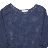 REITUANS Womens Navy Plain Jumper Round Neck Open Knit M Lightweight Stylish