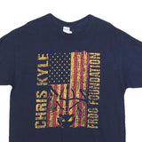GILDAN Mens Navy Blue Chris Kyle Flag Foundation Graphic T-Shirt L Crew Neck