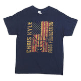 GILDAN Mens Navy Blue Chris Kyle Flag Foundation Graphic T-Shirt L Crew Neck