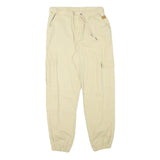 Womens Relaxed Beige Cargo Trousers Drawstring W28 L26 Cotton Blend Casual