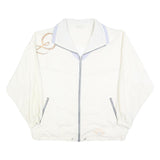 Womens White Polyester Blend Zip Up Casual Jacket L Plain Lightweight Stylish