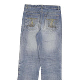 NORTH Womens Regular Fit Blue Denim Jeans W28 L29 Embroidered Pockets Zip