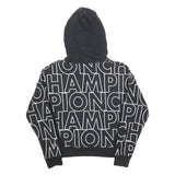CHAMPION REVERSE WEAVE Womens Black Hoodie S All Over Brand Logo Pullover