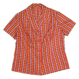 Womens Red Printed Shirt Short Sleeve Button Neck XL Synthetic Blend Retro