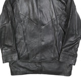Womens Black Leather Button Jacket L Cropped Plain Stylish Outerwear
