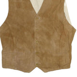 PICDOR Mens Beige Leather Button Jacket M Suede Waistcoat Casual