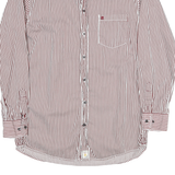 PIERRE CARDIN Mens Red & White Striped Shirt S Cotton Blend Classic Fit