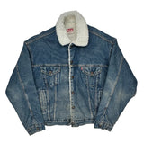 80S Made In USA Levis Sherpa Lined Denim Jacket - XL Blue Cotton