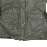 Womens Green Button Closure Sleeveless Polyester Jacket L Plain Stylish