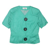 GENEVIVE COLLECTION Womens Green Linen Blend Jacket M Button Plain Stylish