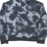 CHAMPION Womens Black & Grey Tie Dye Pullover Hoodie XL
