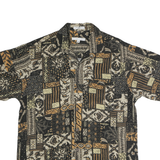 GEOFFREY BEENE Mens Black & Brown Rayon Pattern Shirt M Casual Button-Up