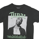 2PAC Mens Black Tupac Graphic T-Shirt M Short Sleeve Crew Neck Cotton Blend