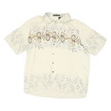 BARACUTA Mens Cream Silk Hawaiian Shirt L Summer Floral Short Sleeve