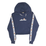 ELLESSE Womens Navy Blue Cropped Pullover Hoodie UK 6 Logo Tape Sleeves