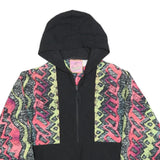 OCEAN EQUIPMENT Womens Black & Neon Zip Hooded Nylon Jacket XL Vibrant Pattern