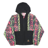 OCEAN EQUIPMENT Womens Black & Neon Zip Hooded Nylon Jacket XL Vibrant Pattern