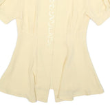 BEST FASHION Womens Cream Blouse Short Sleeve Button Neck M Elegant Detail