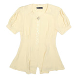 BEST FASHION Womens Cream Blouse Short Sleeve Button Neck M Elegant Detail