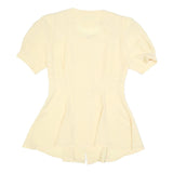 BEST FASHION Womens Cream Blouse Short Sleeve Button Neck M Elegant Detail