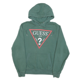 GUESS Mens Green Pullover Hoodie S Cotton Blend Logo Print