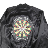 AUBURN SPORTSWEAR Mens Black Satin Button Jacket XL Polyester Dartboard Graphic