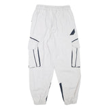 Mens White & Navy Relaxed Cargo Drawstring Cotton Blend Trousers W24 L25 Casual