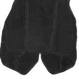 Womens Black Leather Patchwork Button Jacket Vest S Woven Vintage Style