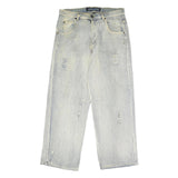 KOMAN JEANS Mens Blue Cotton Regular Straight Denim Light W34 L30 Distressed