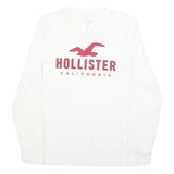 HOLLISTER Mens White & Red Graphic T-Shirt S Long Sleeve Crew Neck Cotton Blend